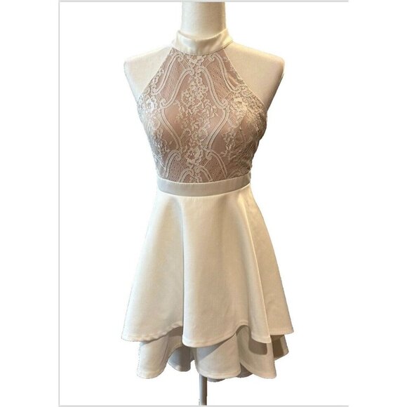 Jodi Kristopher Juniors Dress Nude lace Size 9 Formal Prom Party Cocktail - Picture 1 of 3